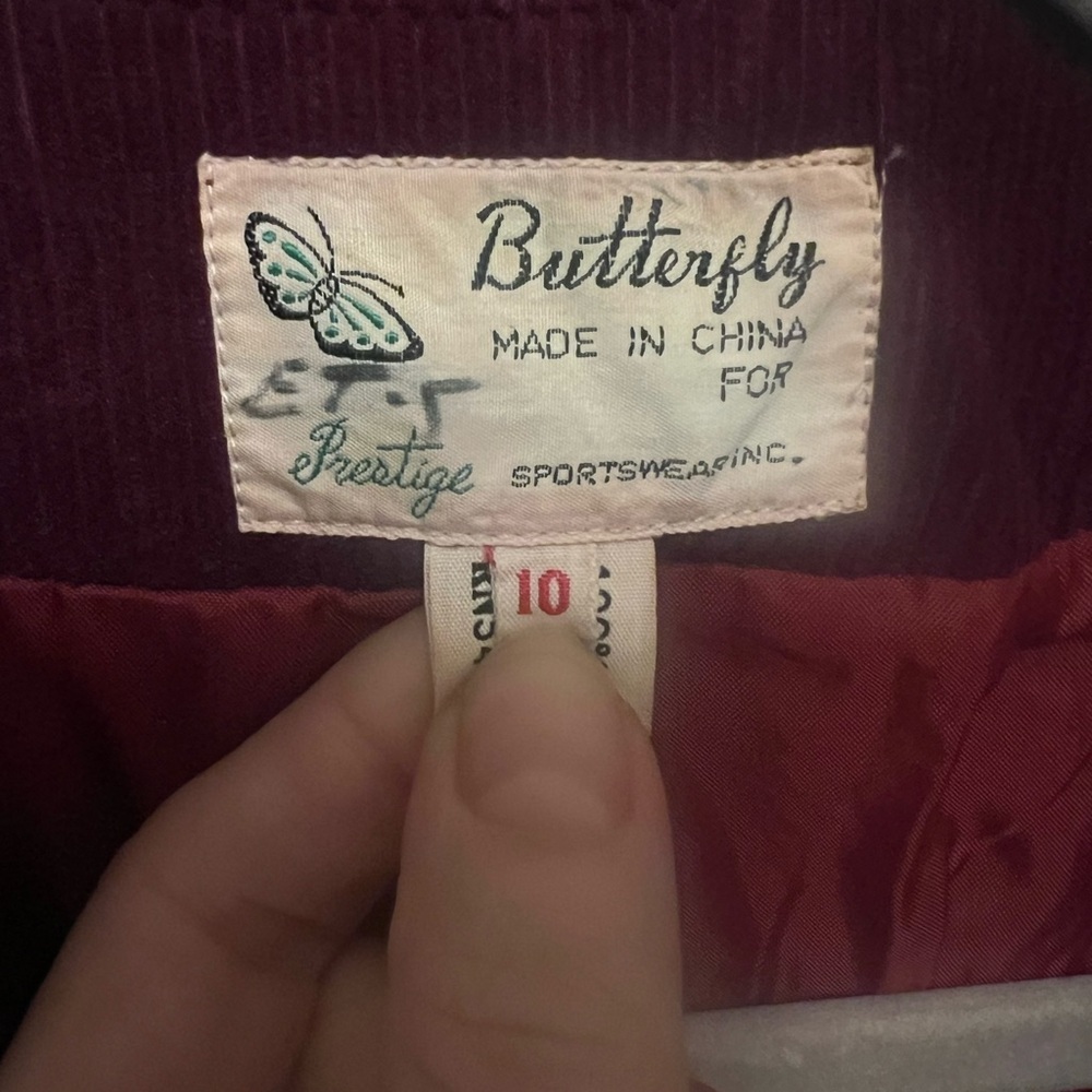 Vintage Maroon Corduroy Blazer Size 10 Two Button Pocket Butterfly Prestige - Picture 5 of 11